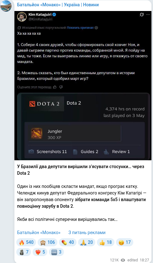 Скріншот Telegram-публікації