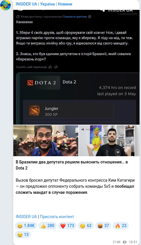 Скріншот Telegram-публікації