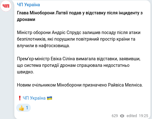 Telegram publication screenshot