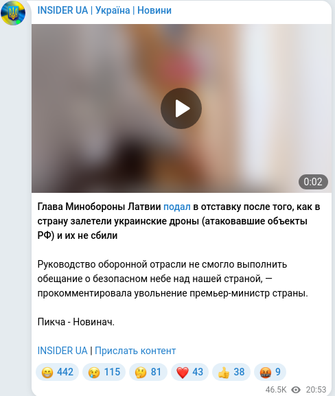 Скріншот Telegram-публікації