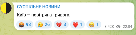 Скріншот Telegram-публікації: Київ — повітряна тривога.