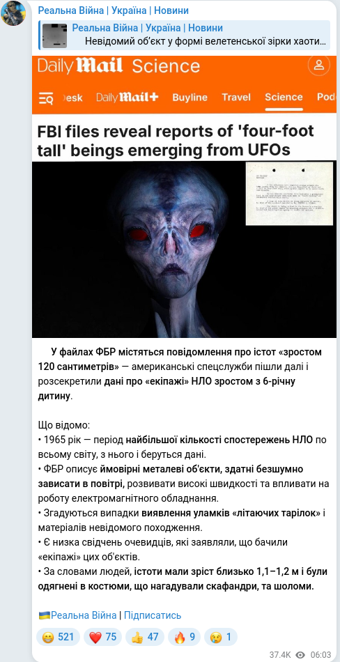 Telegram publication screenshot