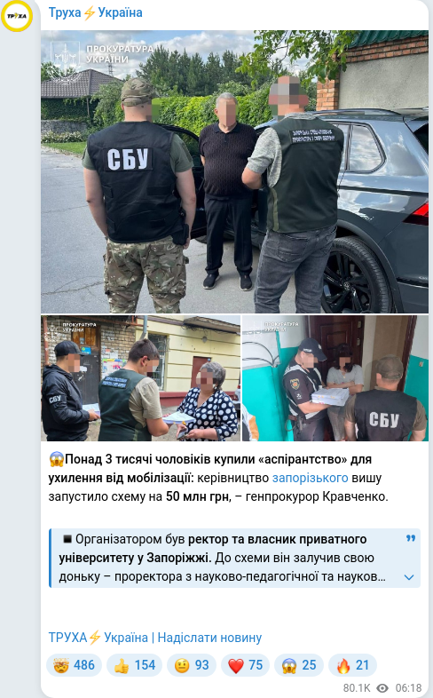 Скріншот Telegram-публікації