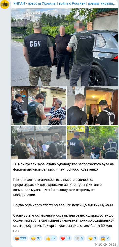 Скріншот Telegram-публікації