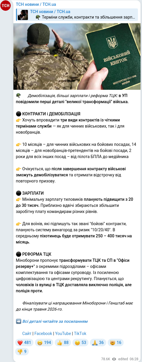 Скріншот Telegram-публікації