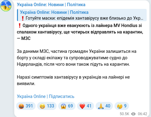 Скріншот Telegram-публікації