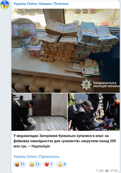 Скріншот Telegram-публікації