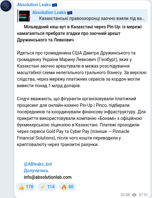 Telegram publication screenshot