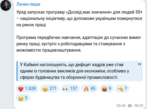 Telegram publication screenshot