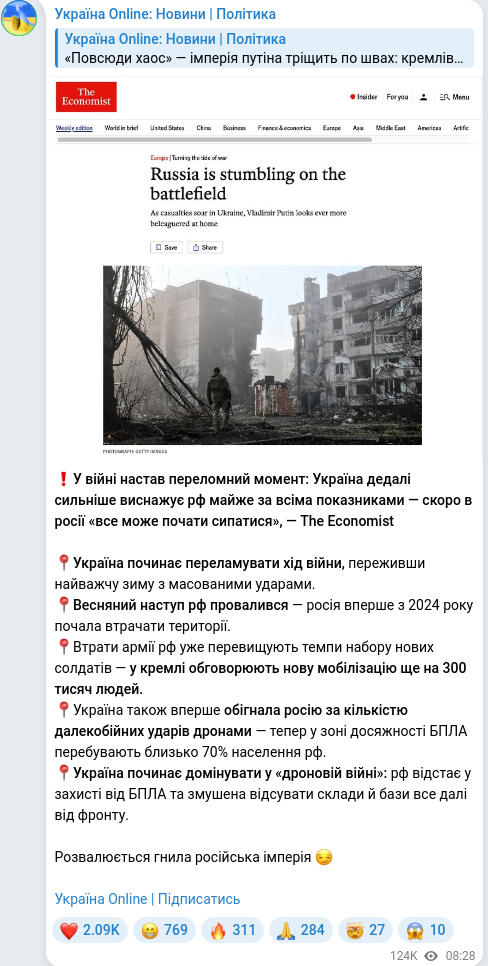 Скріншот Telegram-публікації