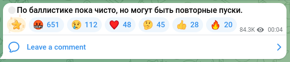 Screenshot of a Telegram post: 🔴Ballistically it's clean so far, but there may be repeat launches.