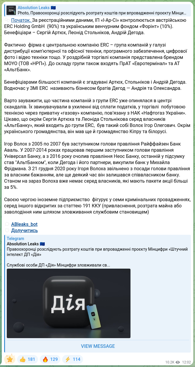 Screenshot of a Telegram post: Fridman Mikhail Maratovich — 🧩 Beginning. According to registration data, the sole proprieto…