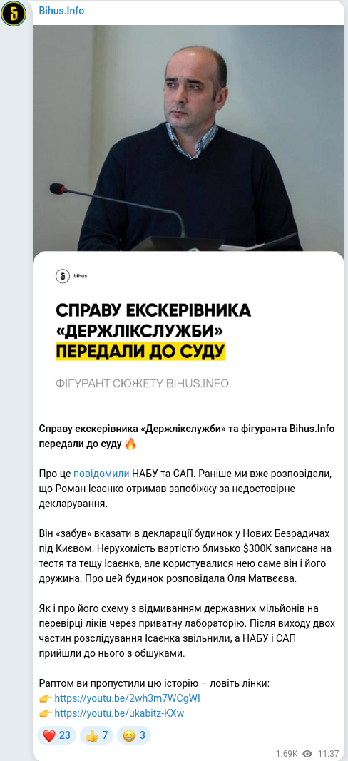 Telegram publication screenshot