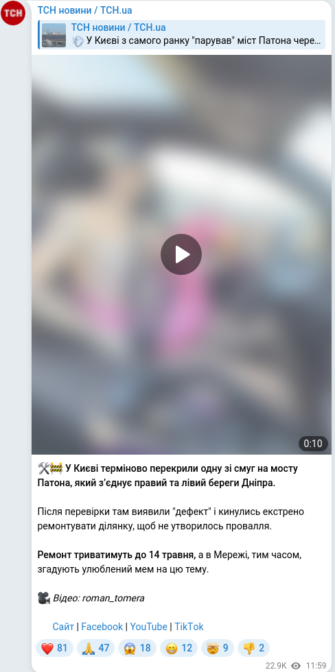 Скріншот Telegram-публікації