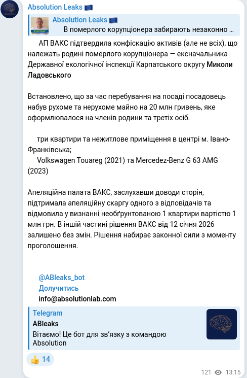 Telegram publication screenshot
