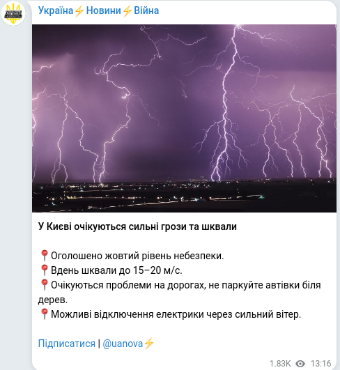 Telegram publication screenshot