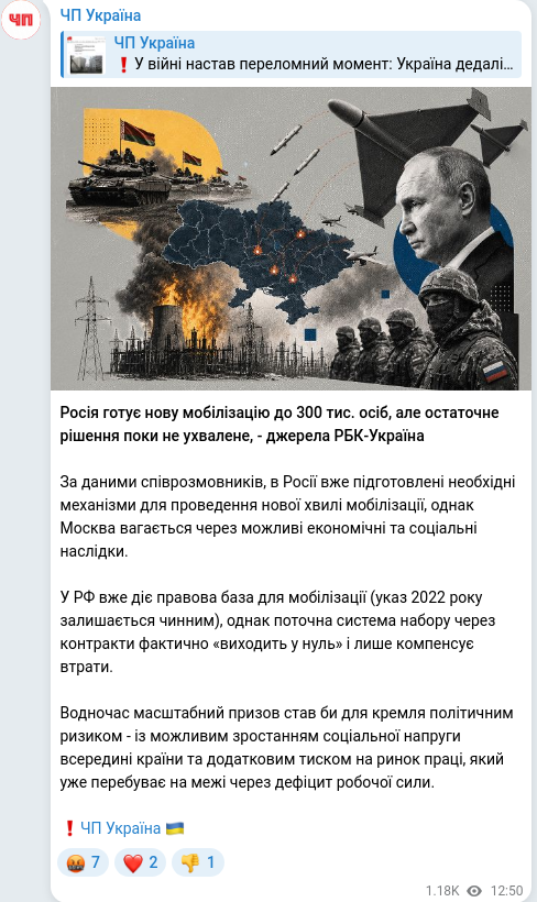 Скріншот Telegram-публікації