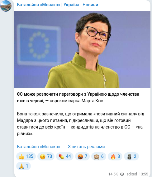 Скріншот Telegram-публікації