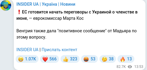 Скріншот Telegram-публікації