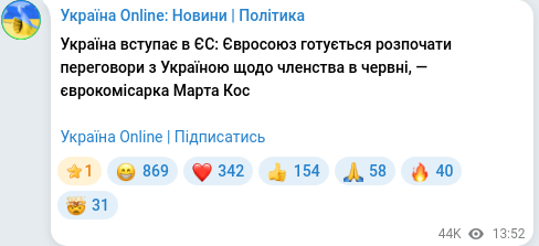 Telegram publication screenshot