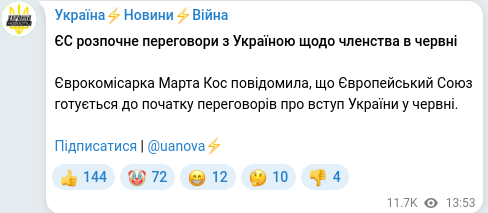 Скріншот Telegram-публікації