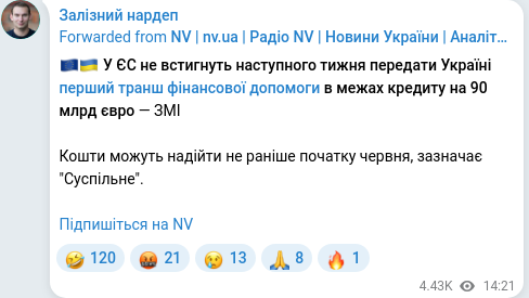 Скріншот Telegram-публікації