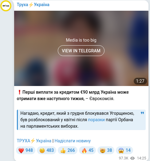 Telegram publication screenshot