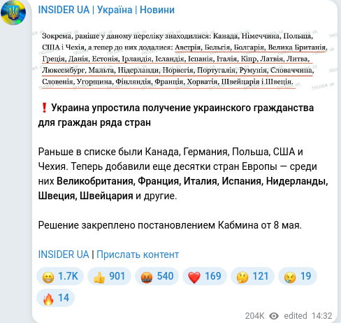 Скріншот Telegram-публікації