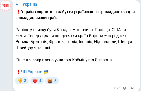 Telegram publication screenshot