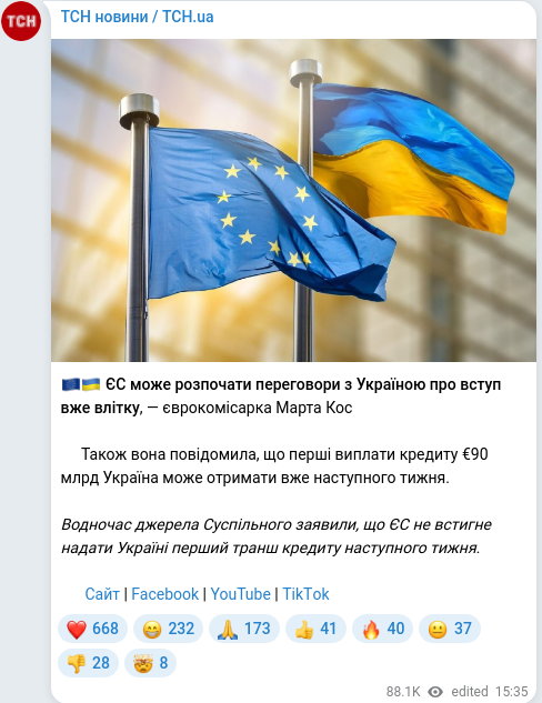 Telegram publication screenshot