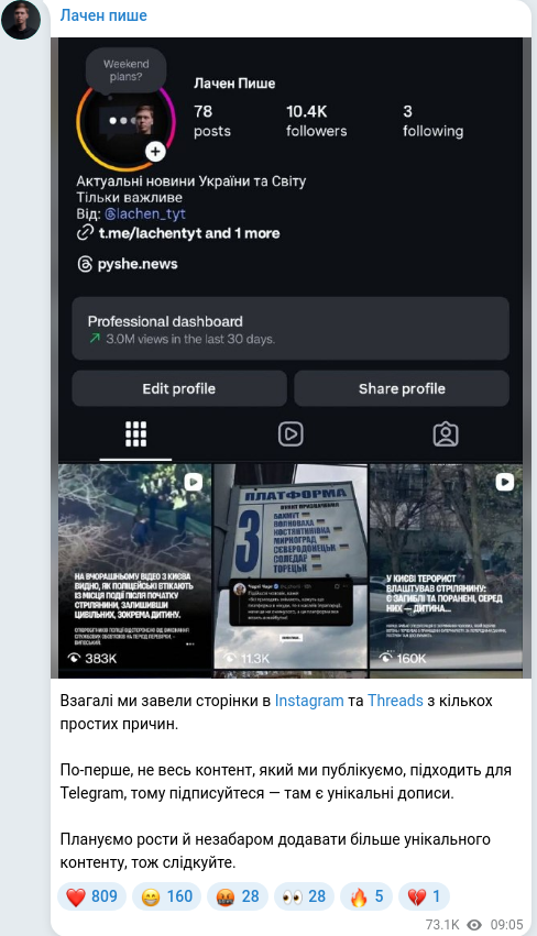 Telegram publication screenshot