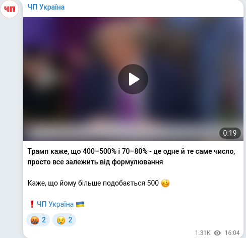 Скріншот Telegram-публікації