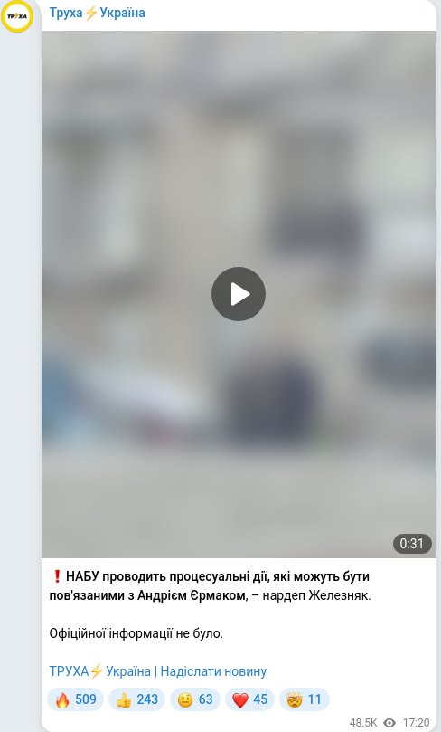 Скріншот Telegram-публікації