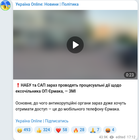Telegram publication screenshot