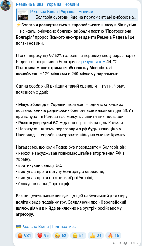 Скріншот Telegram-публікації