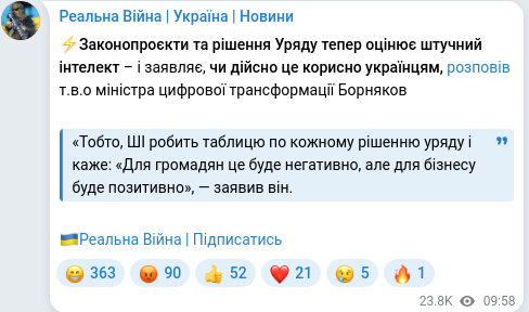 Скріншот Telegram-публікації