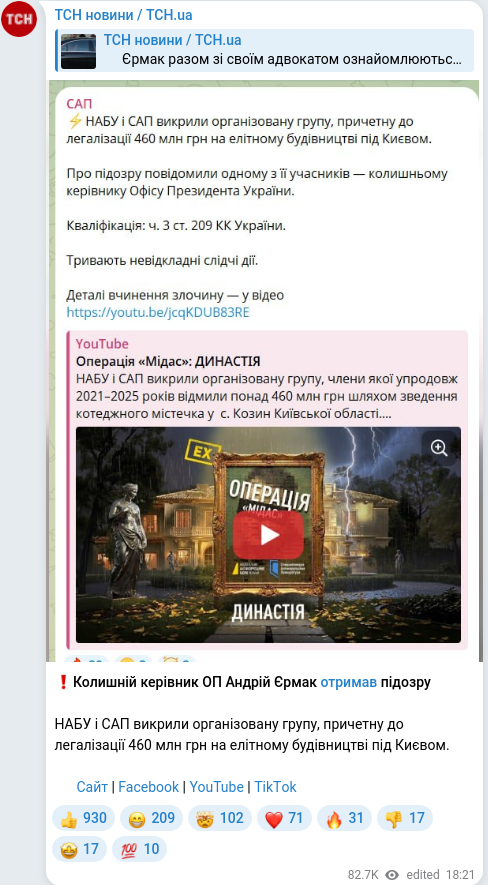 Telegram publication screenshot