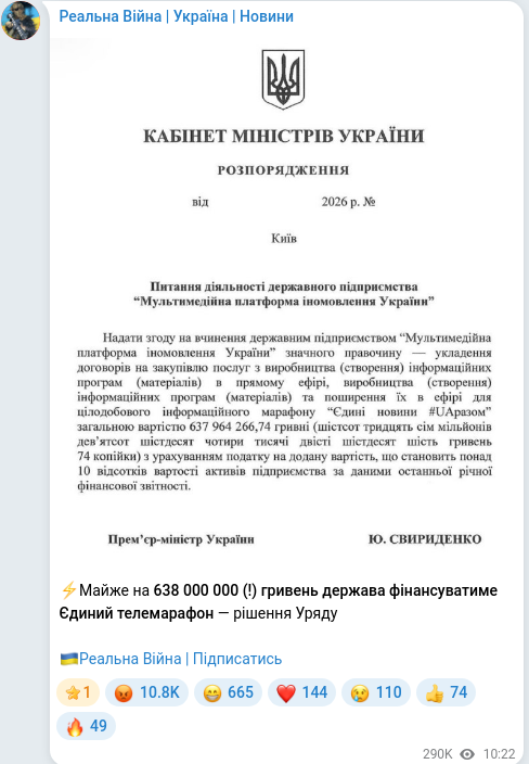 Скріншот Telegram-публікації