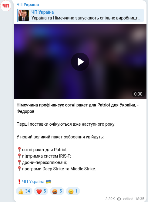 Telegram publication screenshot