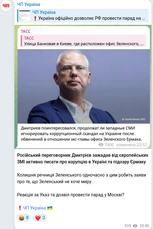 Скріншот Telegram-публікації