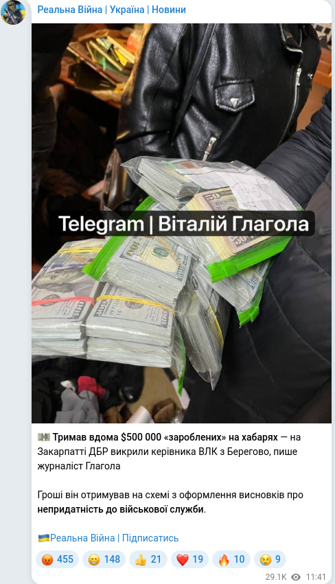Скріншот Telegram-публікації
