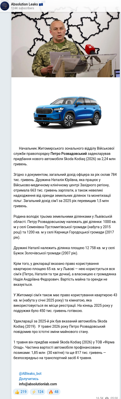 Telegram publication screenshot
