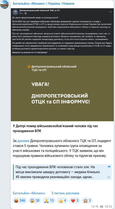 Telegram publication screenshot