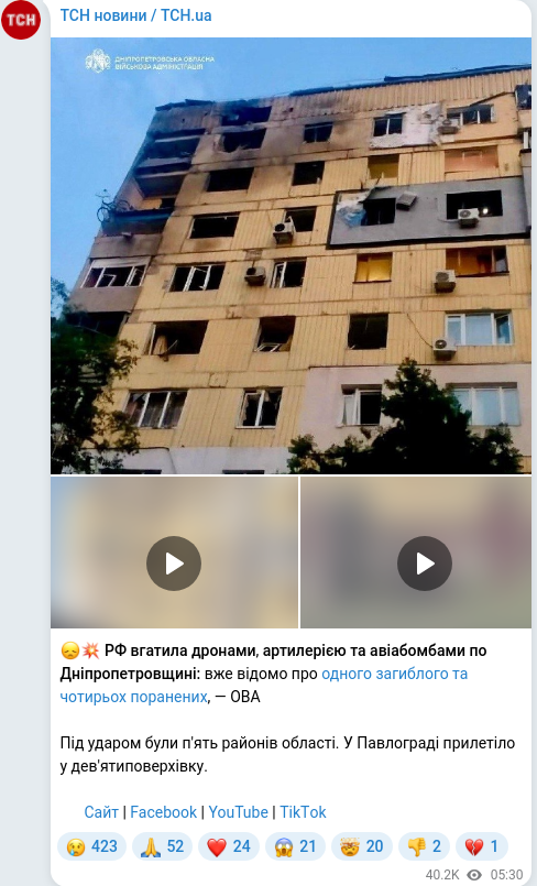Скріншот Telegram-публікації