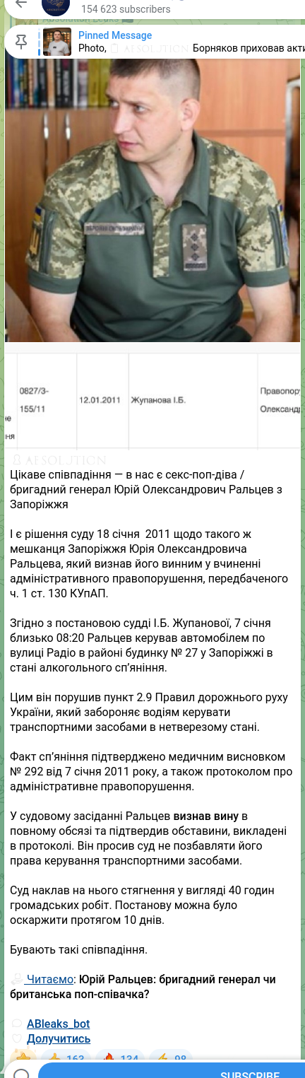 Скріншот Telegram-публікації: Ральцев Юрій Олександрович — 🔒🧡🧡🧡🧡🧡🧡 Цікаве співпадіння — в нас є секс-поп-діва / брига…
