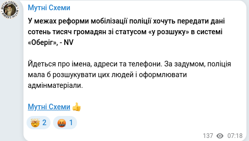 Telegram publication screenshot