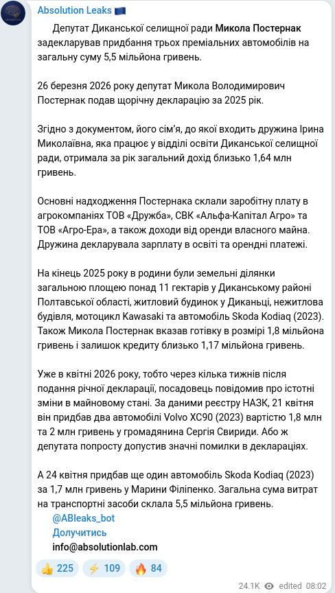 Telegram publication screenshot