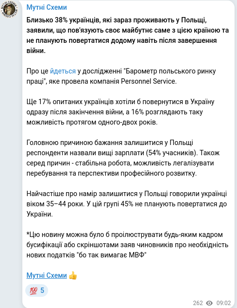 Telegram publication screenshot