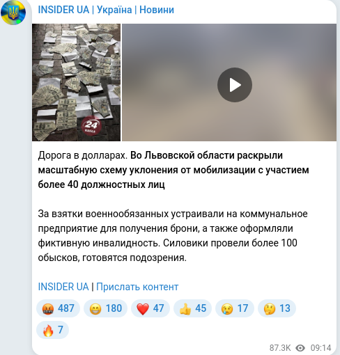 Telegram publication screenshot