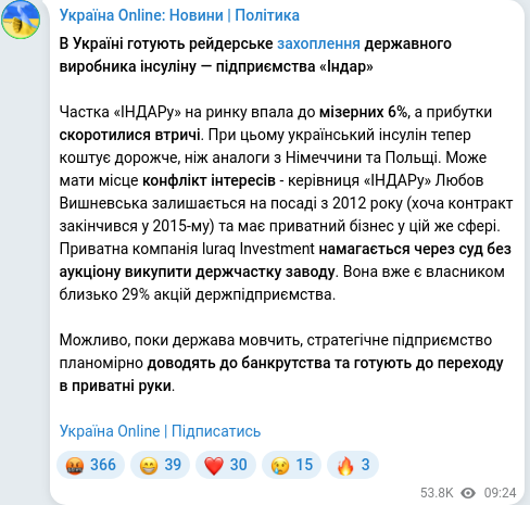 Telegram publication screenshot